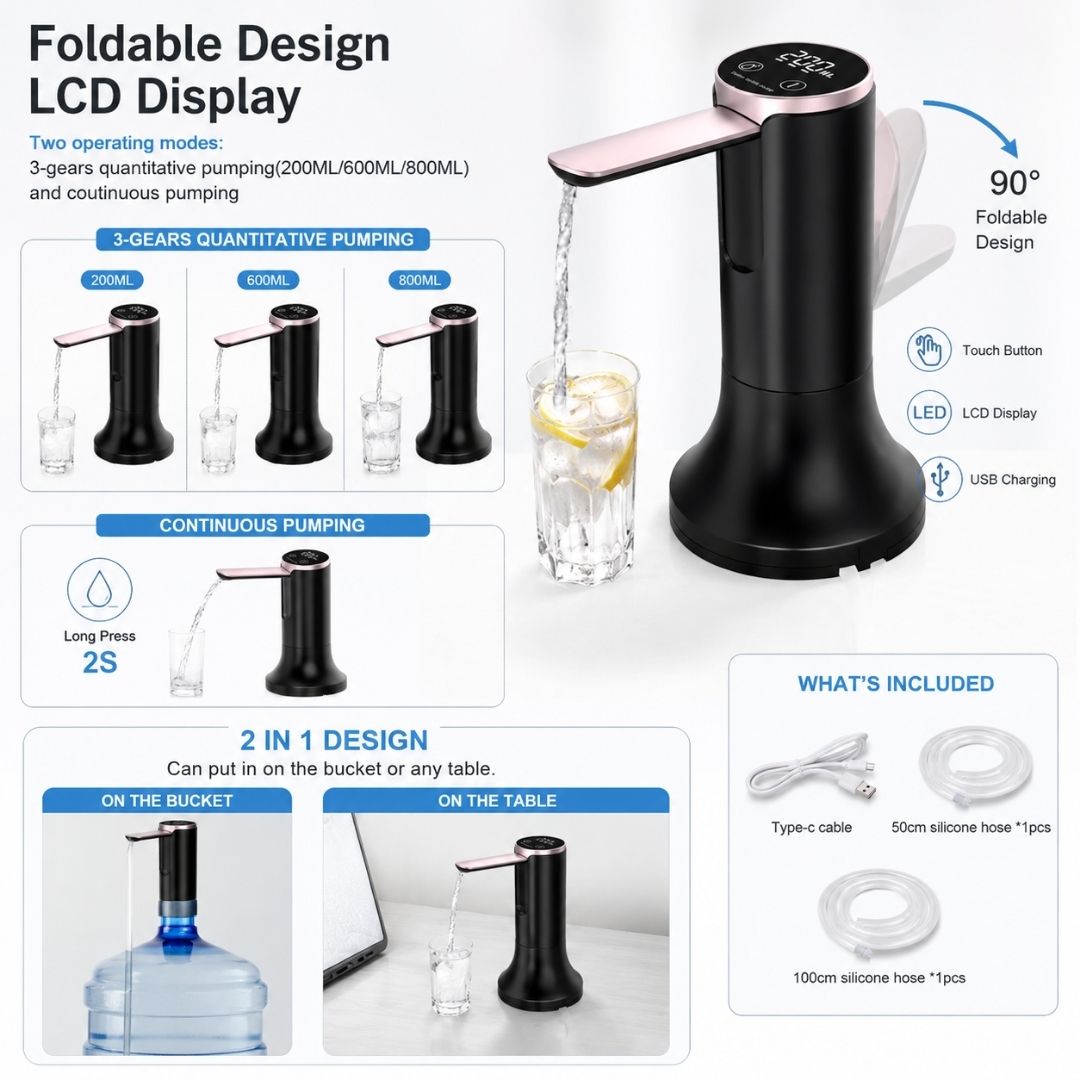 Black Metal Barrel Water Jug Side Table with Wireless Water Pump Dispenser - Fits All Bottles (Copy)