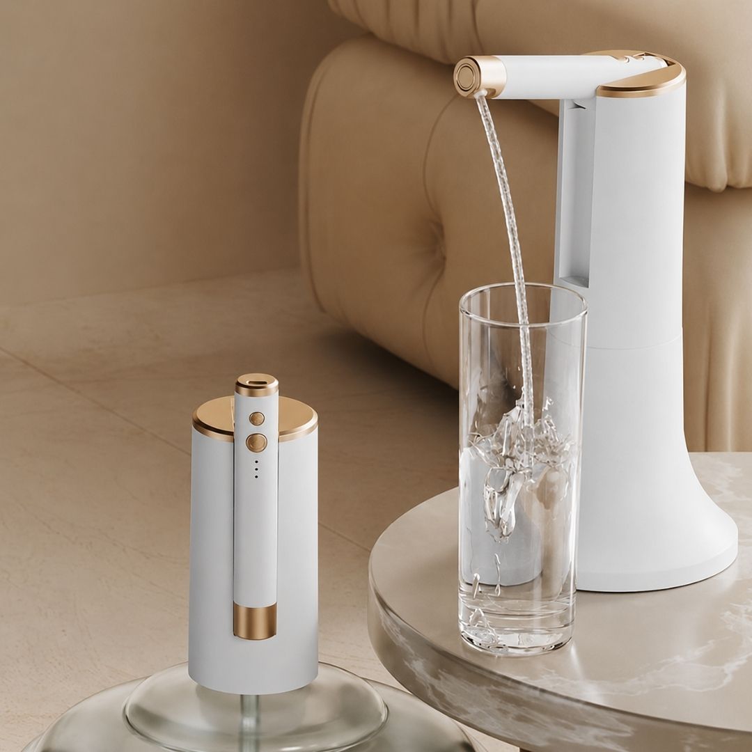 Modern Luxury White Gold Wireless Water Dispenser Pump, Automatic Electric Drinking Water Bottle Pump for 1-6 Gallon Water Jugs, USB Rechargeable Portabl