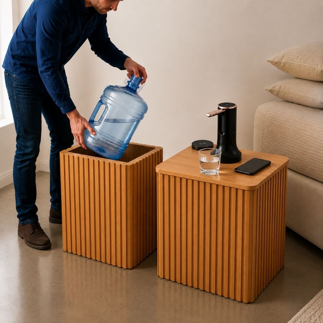 Nature Square Water Jug Table with Charging Station and Water Dispenser Pump