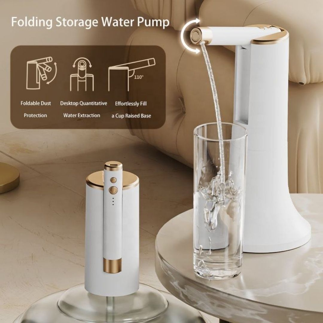 Modern Luxury White Gold Wireless Water Dispenser Pump, Automatic Electric Drinking Water Bottle Pump for 1-6 Gallon Water Jugs, USB Rechargeable Portabl