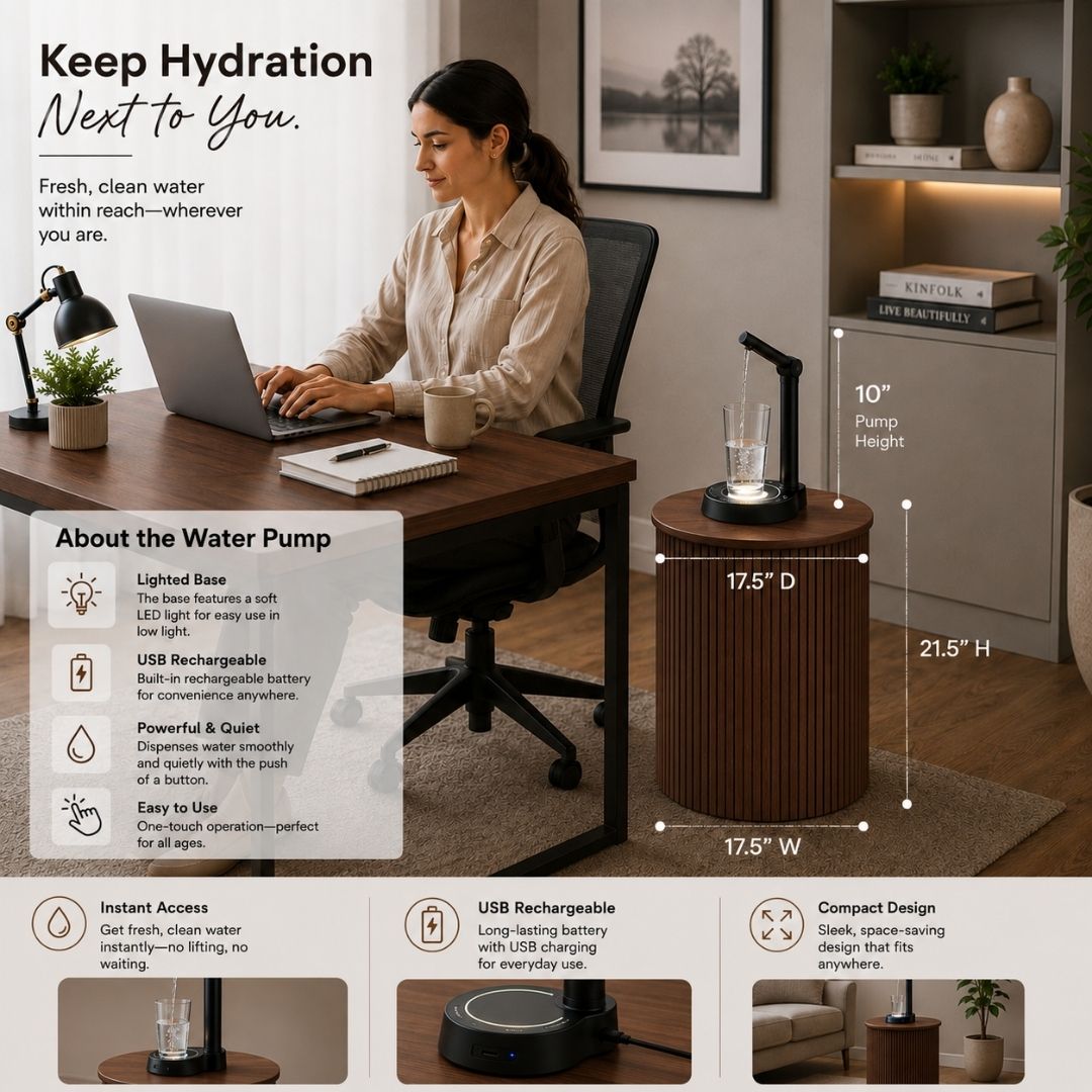 Walnut Round Water Jug Table with Adjustable Head Design Desktop Water Dispenser Pump