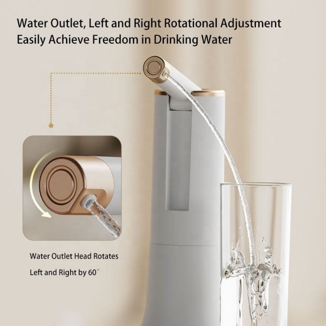 Modern Luxury White Gold Wireless Water Dispenser Pump, Automatic Electric Drinking Water Bottle Pump for 1-6 Gallon Water Jugs, USB Rechargeable Portabl