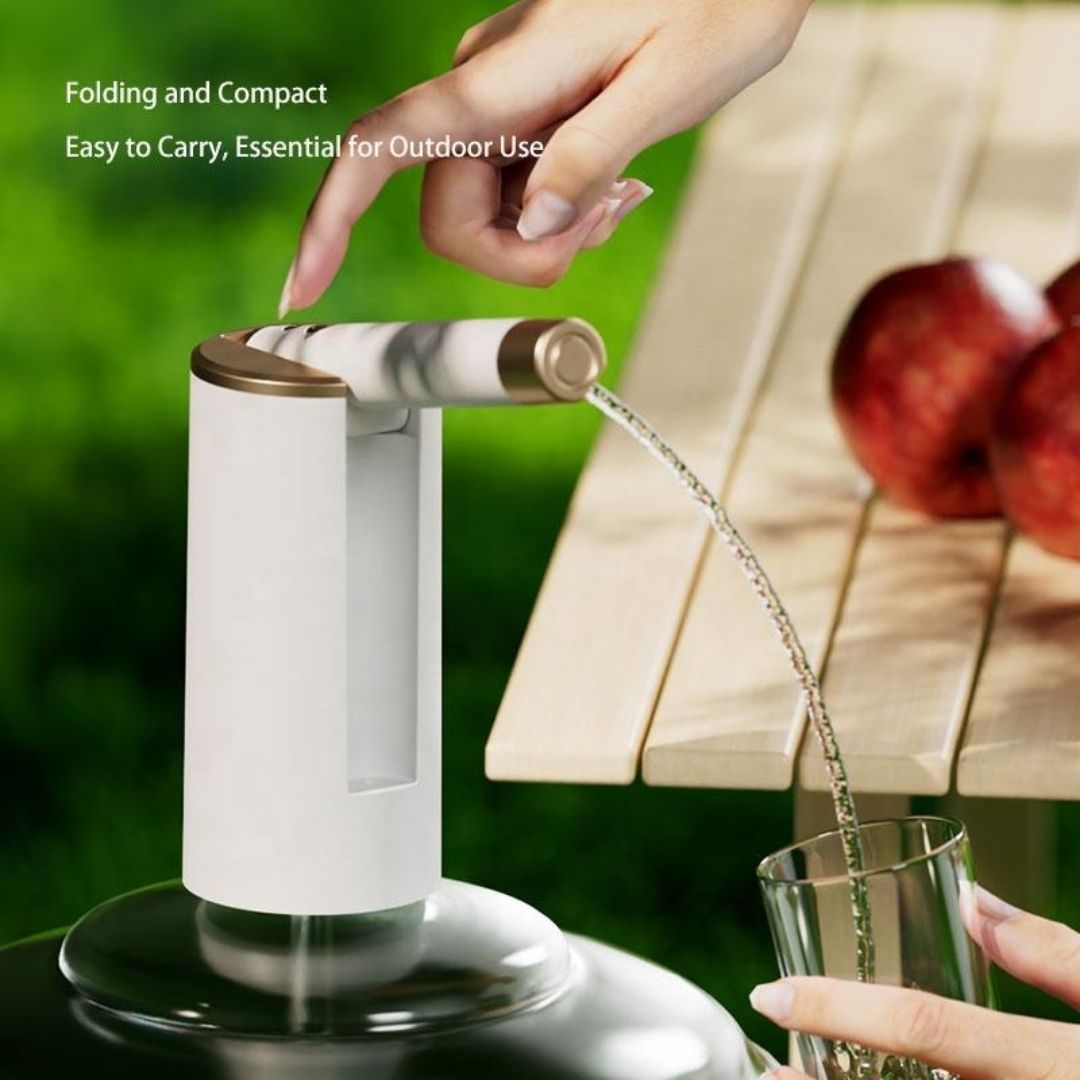 Modern Luxury White Gold Wireless Water Dispenser Pump, Automatic Electric Drinking Water Bottle Pump for 1-6 Gallon Water Jugs, USB Rechargeable Portabl