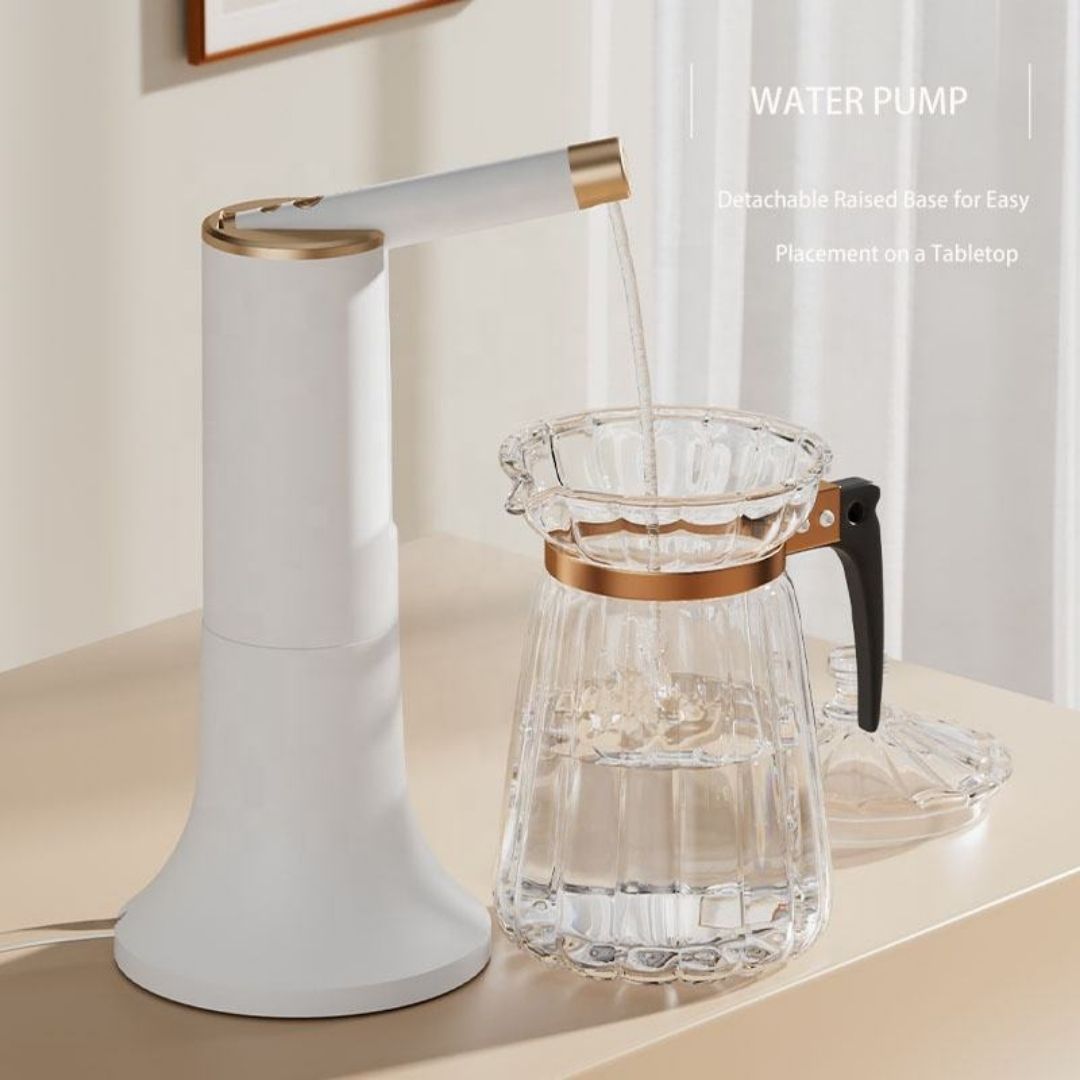 Modern Luxury White Gold Wireless Water Dispenser Pump, Automatic Electric Drinking Water Bottle Pump for 1-6 Gallon Water Jugs, USB Rechargeable Portabl