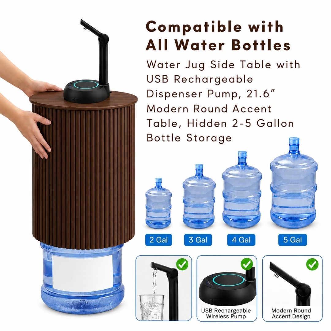 Walnut Round Water Jug Table with Adjustable Head Design Desktop Water Dispenser Pump