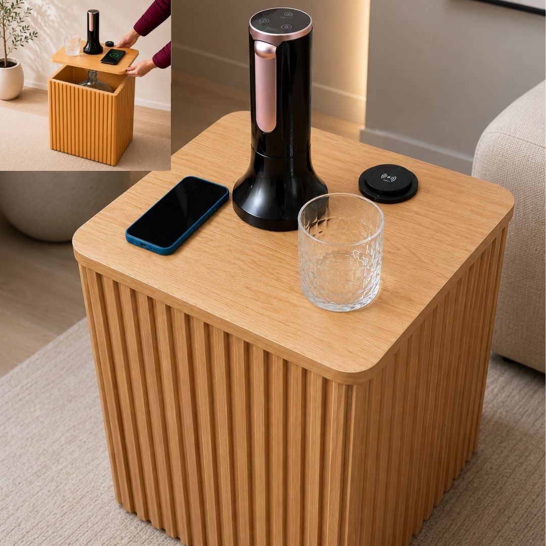 Nature Square Water Jug Table with Charging Station and Water Dispenser Pump