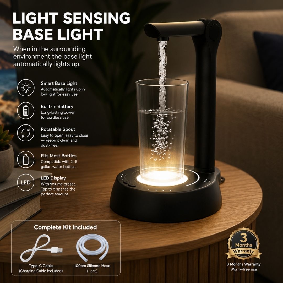 Black Water Jug Side Table, Round Side Table Night Stand w/ Water Storage, Water bottle Cover - Fits All Bottles