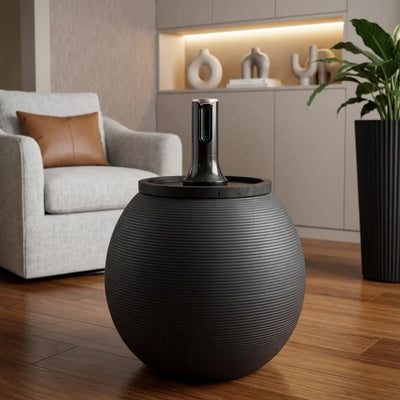 Anthracite Modern Sphere Water Jug Table with Black Wood Top & Wireless Water Pump, Hidden Bottle Cover, Fits Most Standard Water Bottles