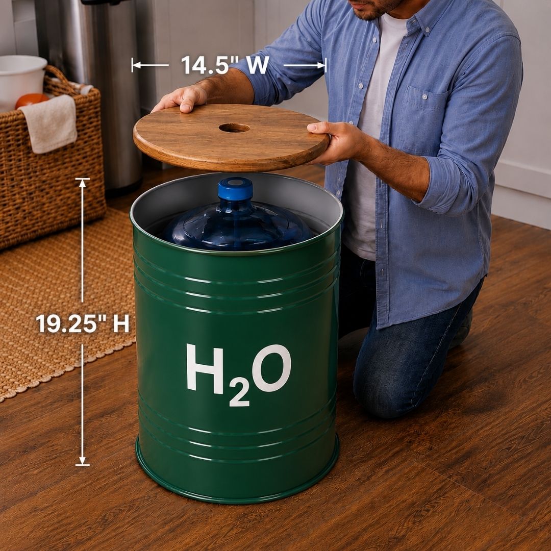 H2O Green Barrel Water Jug Side Table with Wireless Water Pump Dispenser