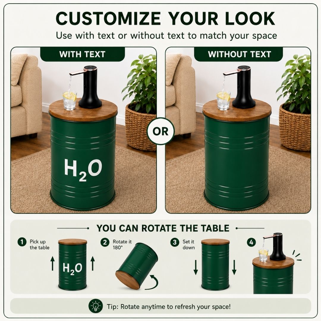 H2O Green Barrel Water Jug Side Table with Wireless Water Pump Dispenser