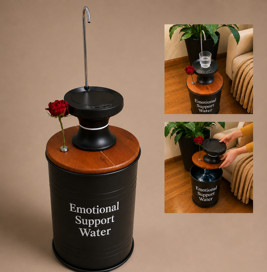 Emotional Support Water Printed 5-Gallon Hidden Water Jug Side Table with Wireless Dispenser Pump & Floral Tube –
