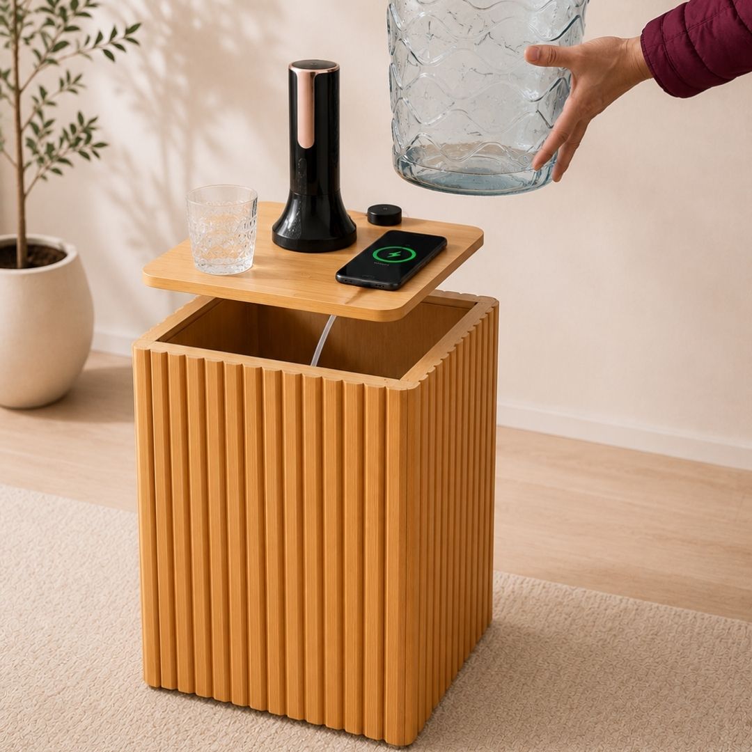 Nature Square Water Jug Table with Charging Station and Water Dispenser Pump