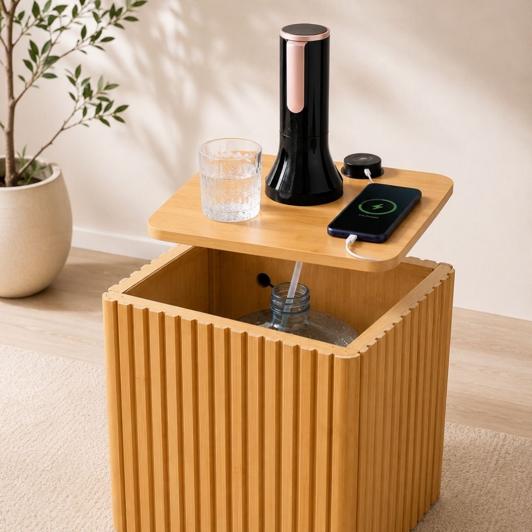 Nature Square Water Jug Table with Charging Station and Water Dispenser Pump