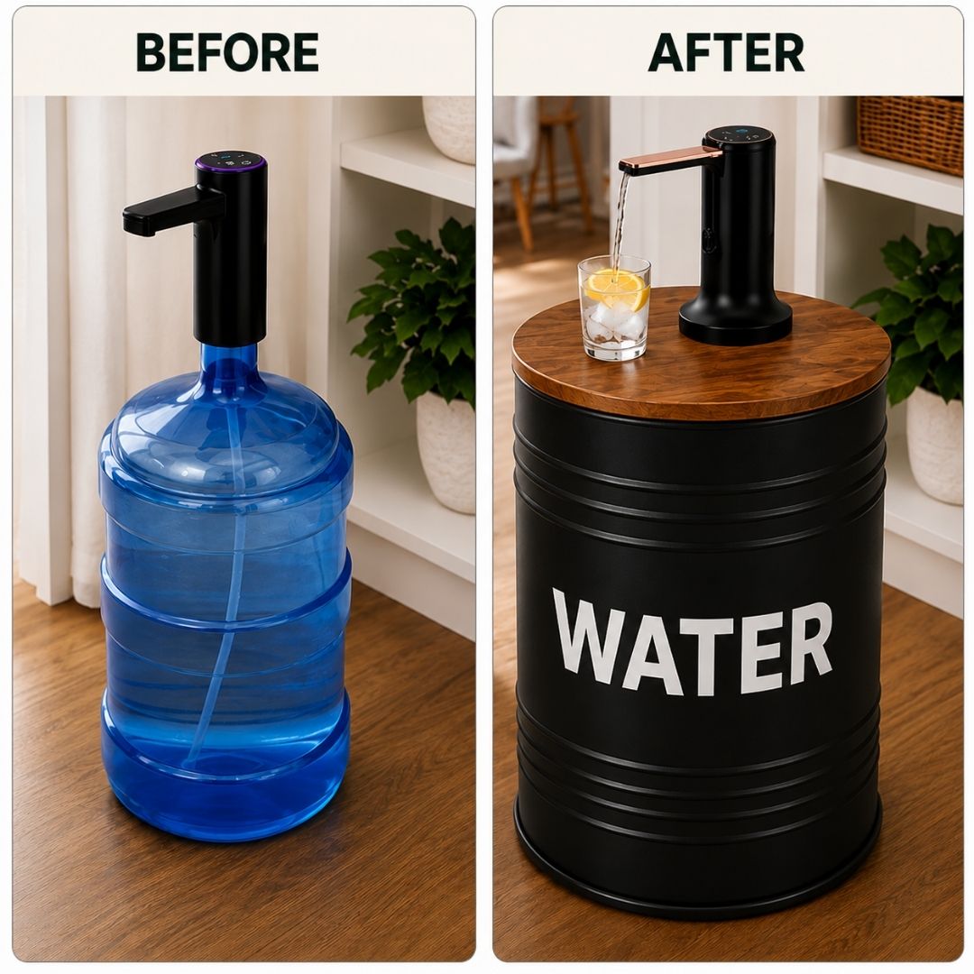 Black Metal Barrel Water Jug Side Table with Wireless Water Pump Dispenser - Fits All Bottles (Copy)