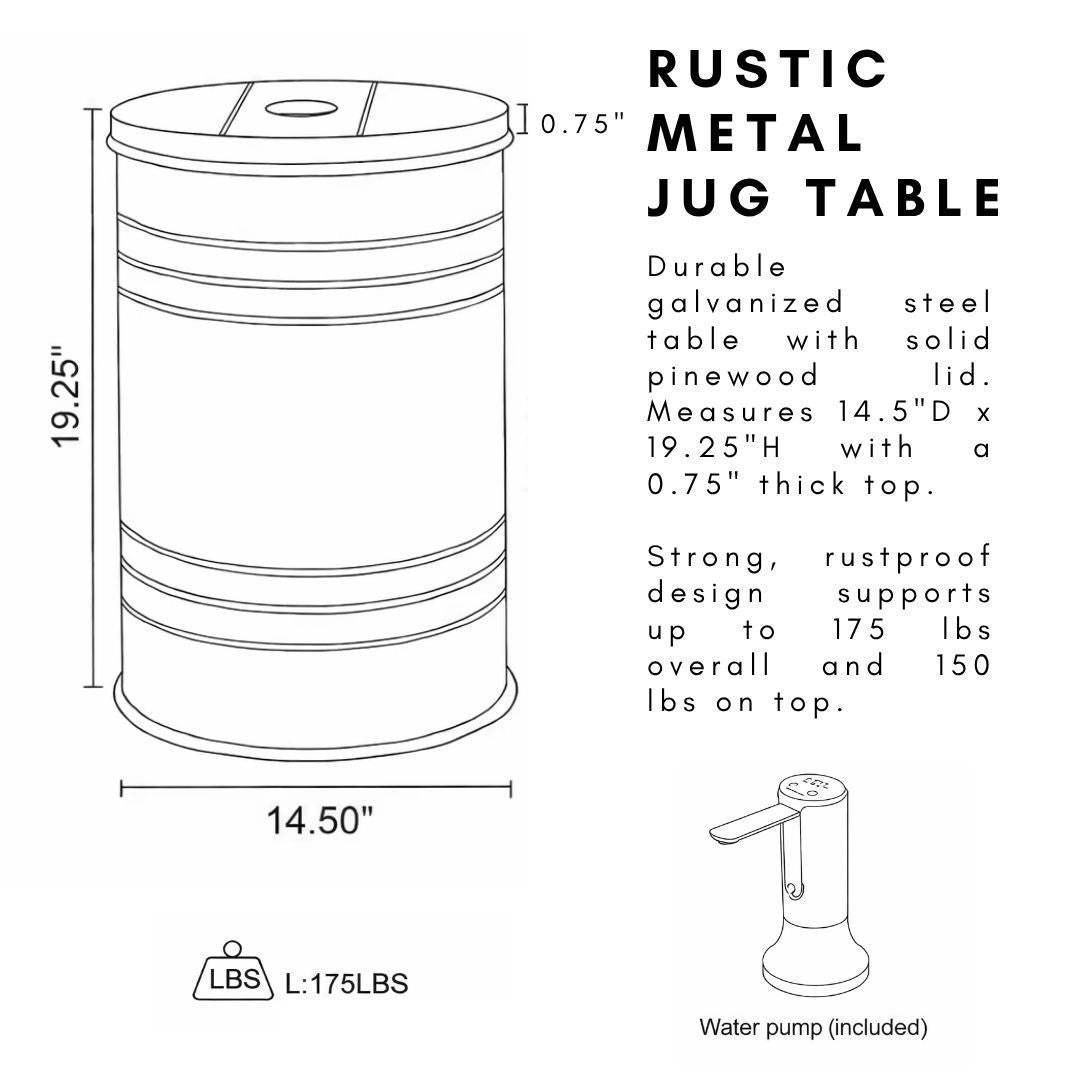 Green Metal Barrel Water Jug Side Table with Wireless Water Pump Dispenser - Fits All Bottles
