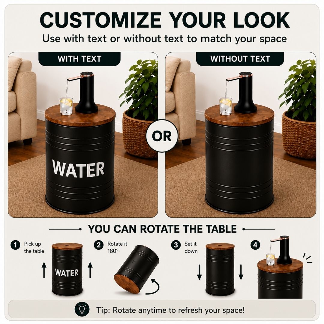 Black Metal Barrel Water Jug Side Table with Wireless Water Pump Dispenser - Fits All Bottles (Copy)