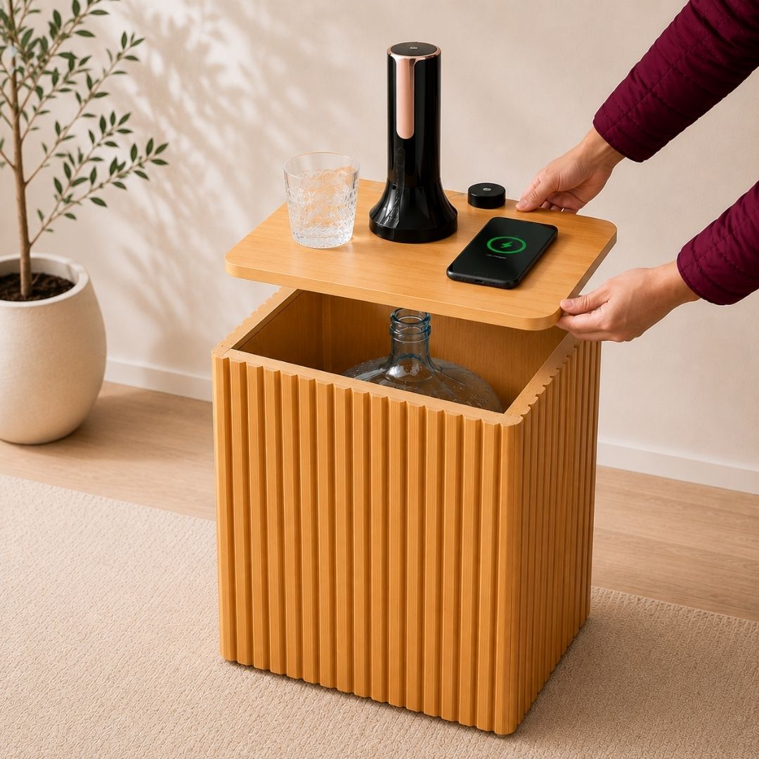 Nature Square Water Jug Table with Charging Station and Water Dispenser Pump