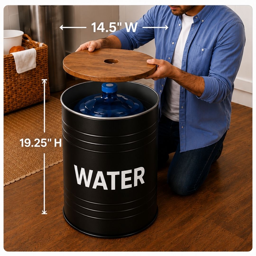 Black Metal Barrel Water Jug Side Table with Wireless Water Pump Dispenser - Fits All Bottles (Copy)