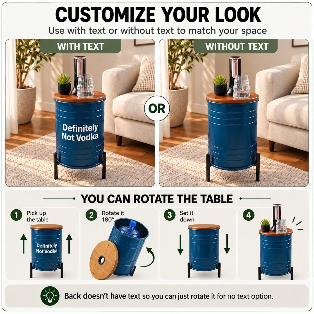 Definitely Not Vodka Printed 5-Gallon Hidden Water Jug Side Table with Wireless Dispenser Pump & Metal Stand - Blue