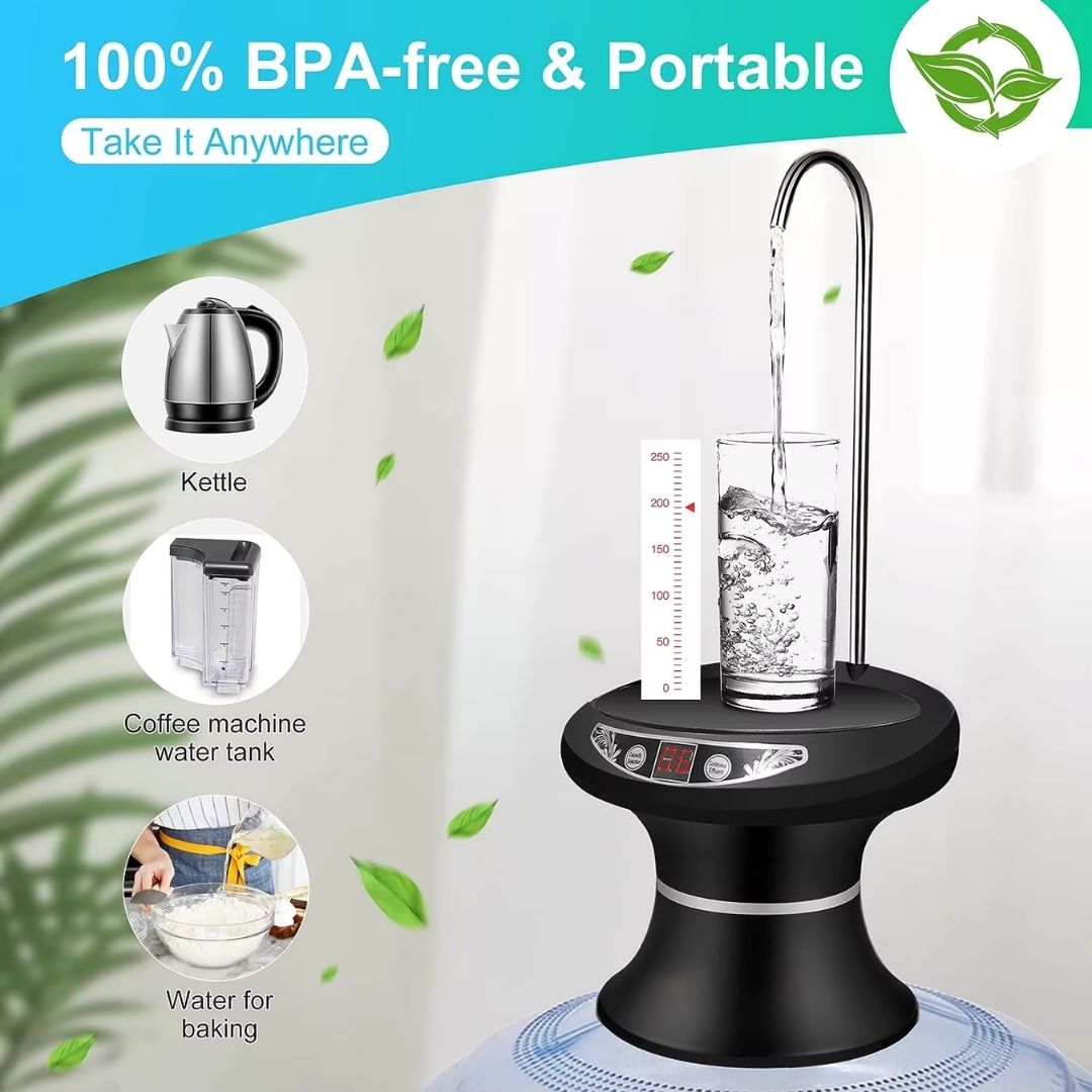Drinking Water Dispenser Pump, Automatic Electric Drinking Water Bottle Pump for 1-6 Gallon Water Jugs, USB Rechargeable with Switch Control, Stable and Portable for Home, Kitchen, Office, Camping