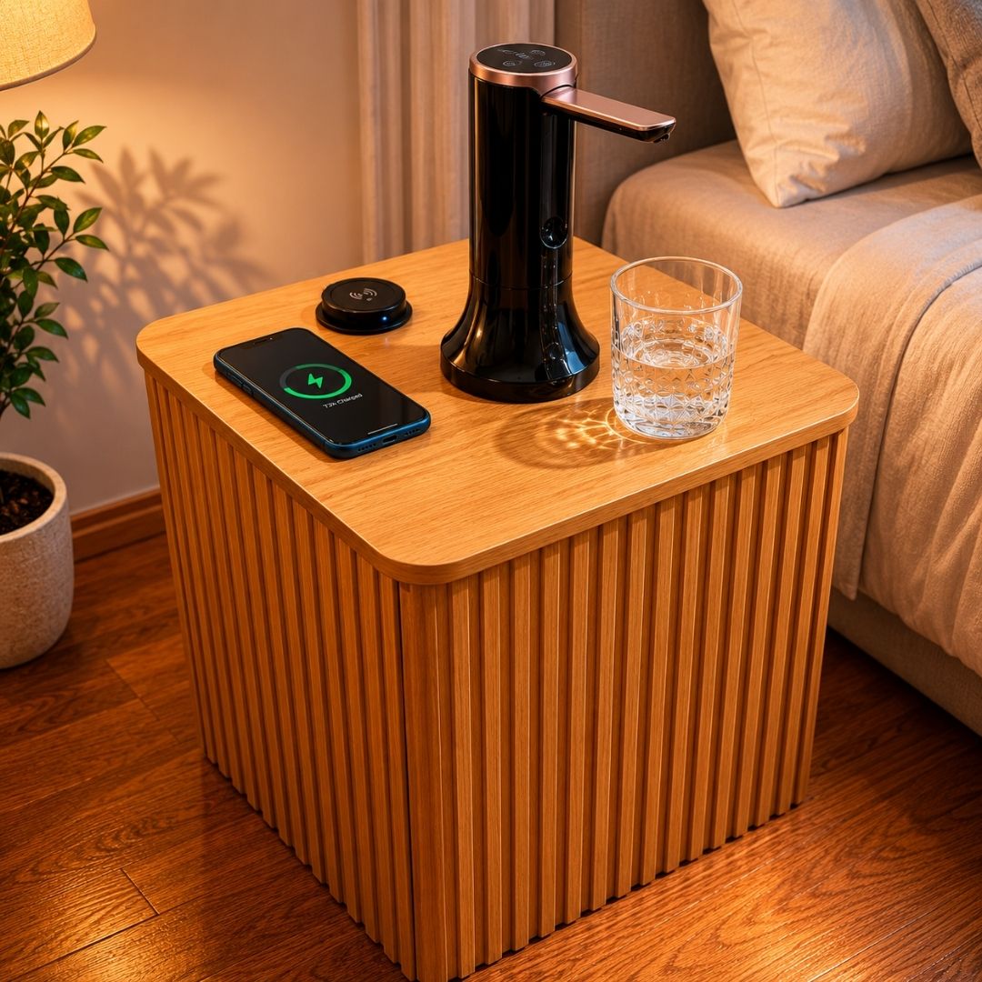 Nature Square Water Jug Table with Charging Station and Water Dispenser Pump