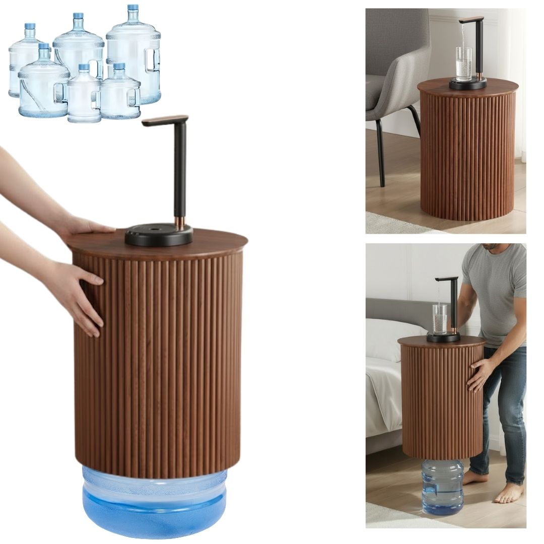 Walnut Round Water Jug Table with Adjustable Head Design Desktop Water Dispenser Pump