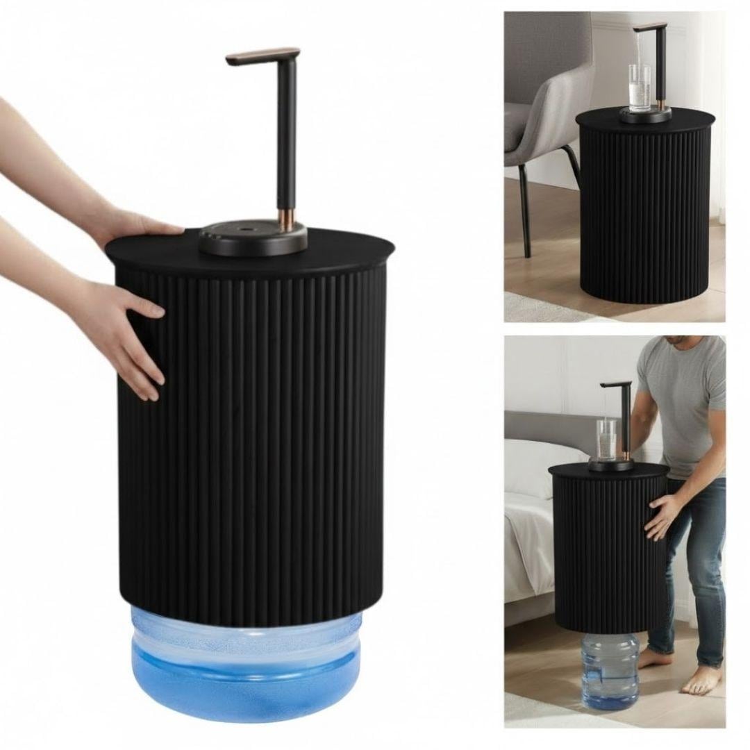 Black Water Jug Side Table, Round Side Table Night Stand w/ Water Storage, Water bottle Cover - Fits All Bottles
