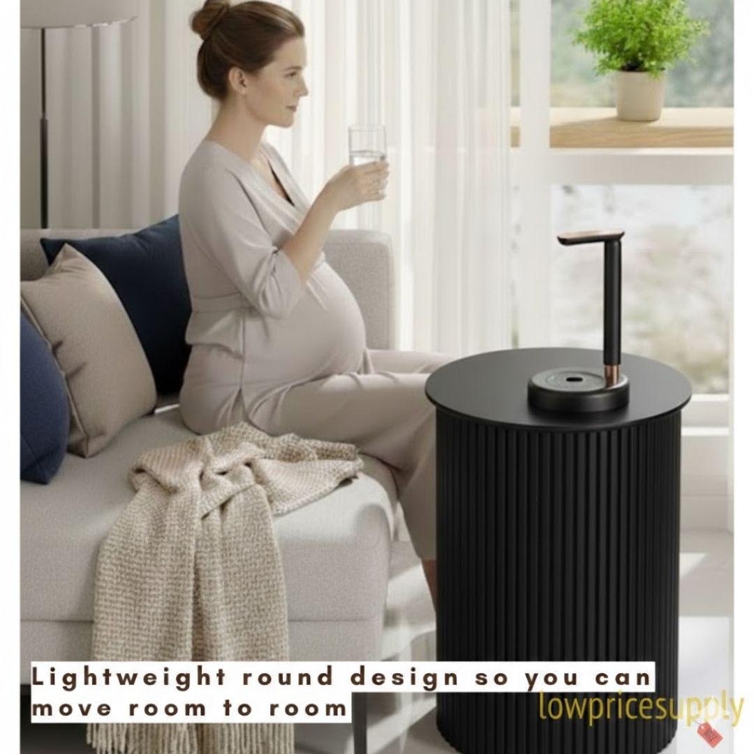 Black Water Jug Side Table, Round Side Table Night Stand w/ Water Storage, Water bottle Cover - Fits All Bottles