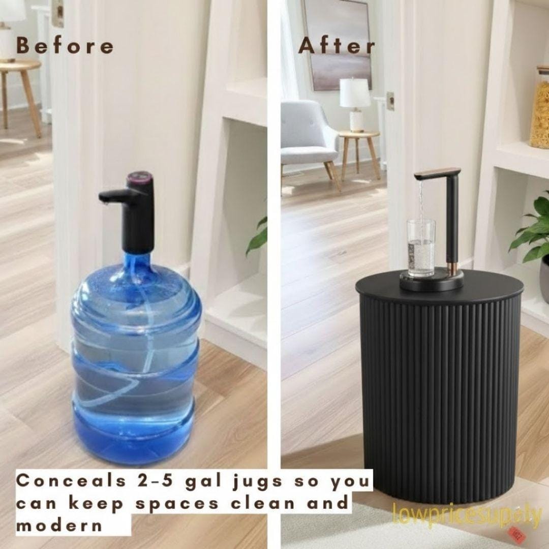 Black Water Jug Side Table, Round Side Table Night Stand w/ Water Storage, Water bottle Cover - Fits All Bottles
