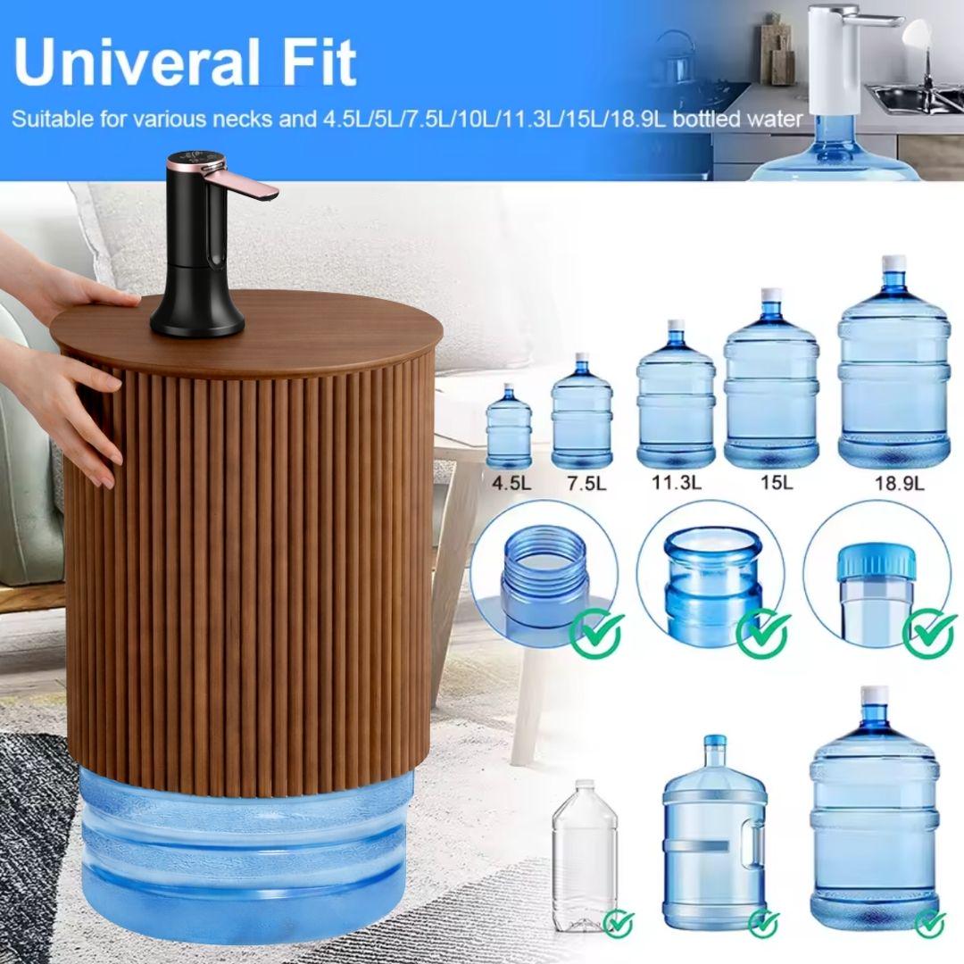Walnut Large Water Jug Side Table with Touchless Water Pump, Round Fluted Nightstand with Hidden 1-5 Gallon Water Bottle Storage Fits Most Bottles