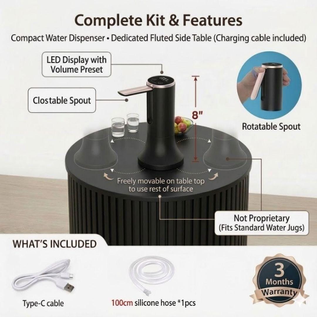 Black Water Jug Side Table, Hidden 1-5 Gallon Water Bottle Cover, Water Bottle Holder Nightstand, Modern Water Jug Storage Stand Fits Most Bottles