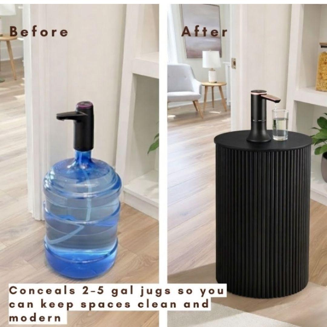 Black Water Jug Side Table, Hidden 1-5 Gallon Water Bottle Cover, Water Bottle Holder Nightstand, Modern Water Jug Storage Stand Fits Most Bottles