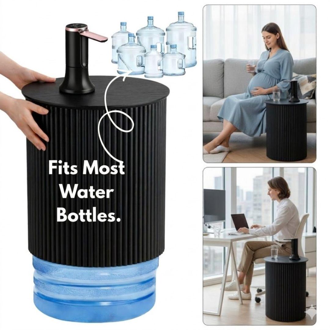 Black Water Jug Side Table, Hidden 1-5 Gallon Water Bottle Cover, Water Bottle Holder Nightstand, Modern Water Jug Storage Stand Fits Most Bottles