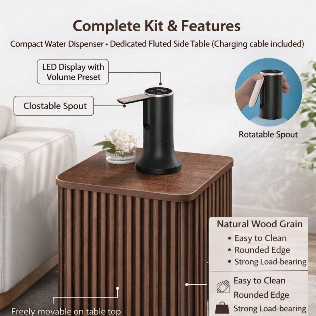 Square Water Jug Side Table, Hidden Storage 1–5 Gallon Dispenser Cover, Water bottle Rack, Nesting Water Jug Holder Fits All Bottles