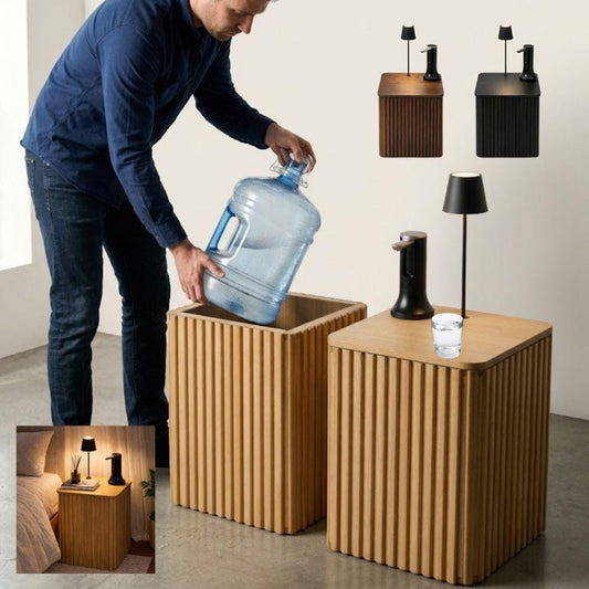 Water Jug Side Table with Lamp & Water Pump, Nightstand with Hidden 1-5 Gallon Water Bottle Storage, Nesting Water Jug Holder Side Table Fits Most Bottles