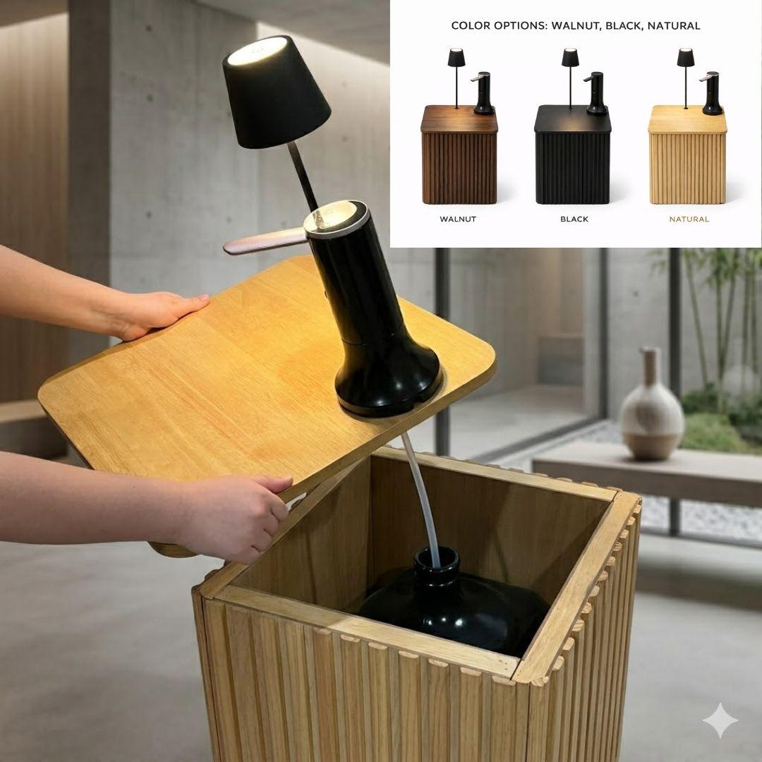 Water Jug Side Table with Lamp & Water Pump, Nightstand with Hidden 1-5 Gallon Water Bottle Storage, Nesting Water Jug Holder Side Table Fits Most Bottles