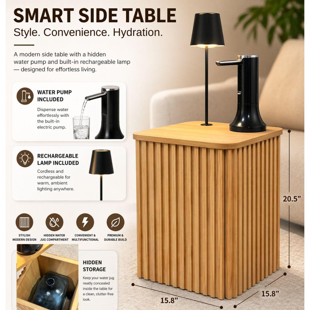 Water Jug Side Table with Lamp & Water Pump, Nightstand with Hidden 1-5 Gallon Water Bottle Storage, Nesting Water Jug Holder Side Table Fits Most Bottles