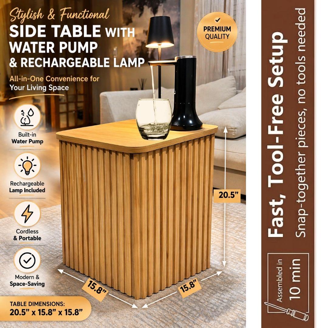 Water Jug Side Table with Lamp & Water Pump, Nightstand with Hidden 1-5 Gallon Water Bottle Storage, Nesting Water Jug Holder Side Table Fits Most Bottles