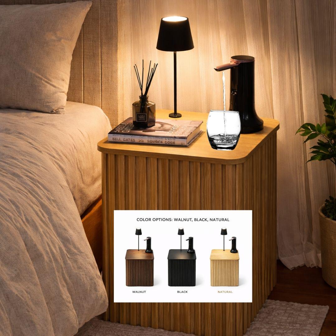 Water Jug Side Table with Lamp & Water Pump, Nightstand with Hidden 1-5 Gallon Water Bottle Storage, Nesting Water Jug Holder Side Table Fits Most Bottles