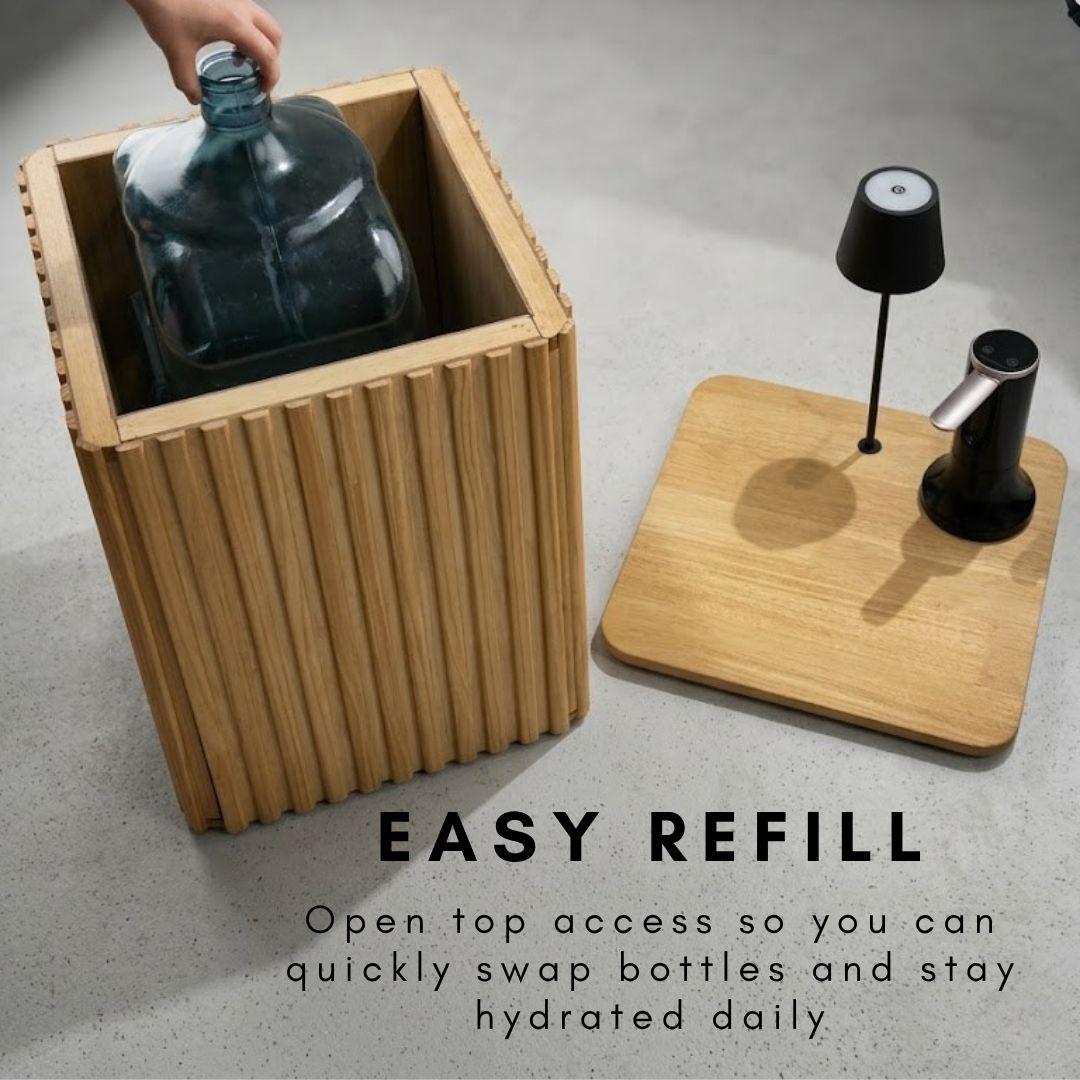 Water Jug Side Table with Lamp & Water Pump, Nightstand with Hidden 1-5 Gallon Water Bottle Storage, Nesting Water Jug Holder Side Table Fits Most Bottles