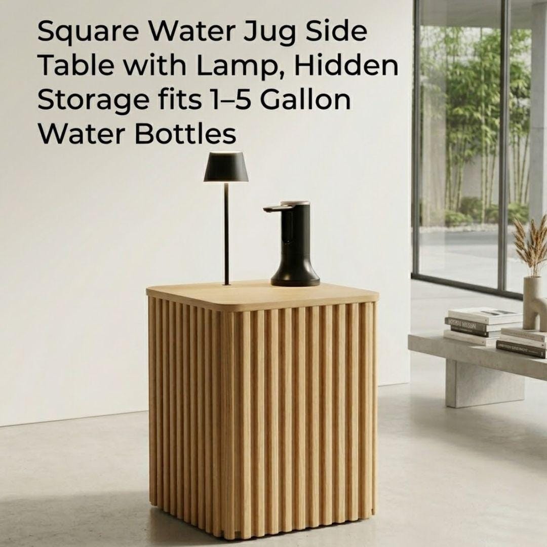 Water Jug Side Table with Lamp & Water Pump, Nightstand with Hidden 1-5 Gallon Water Bottle Storage, Nesting Water Jug Holder Side Table Fits Most Bottles