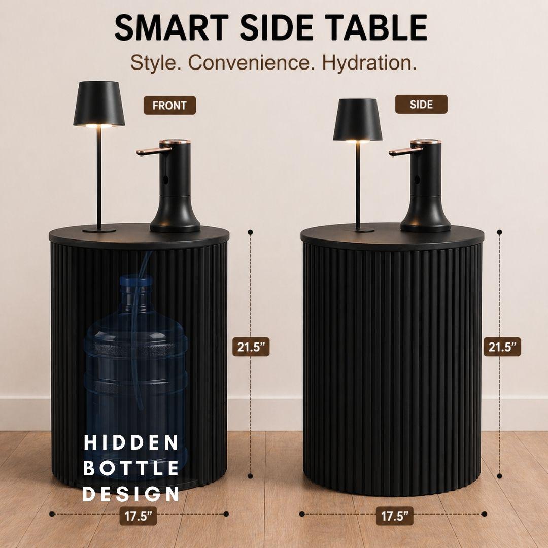 Black Water Jug Side Table with Lamp & Water Pump, Modern Round Side Table Night Stand with Drinking Water Dispenser Pump & Lamp - Fits All Water Bottles